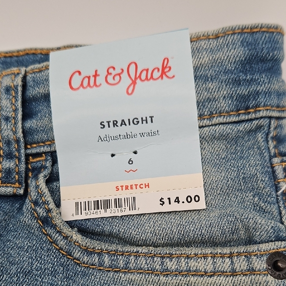 Cat & Jack Kid's Faded Blue Straight Jeans Adjustable Waist Size 6 - Picture 4 of 7